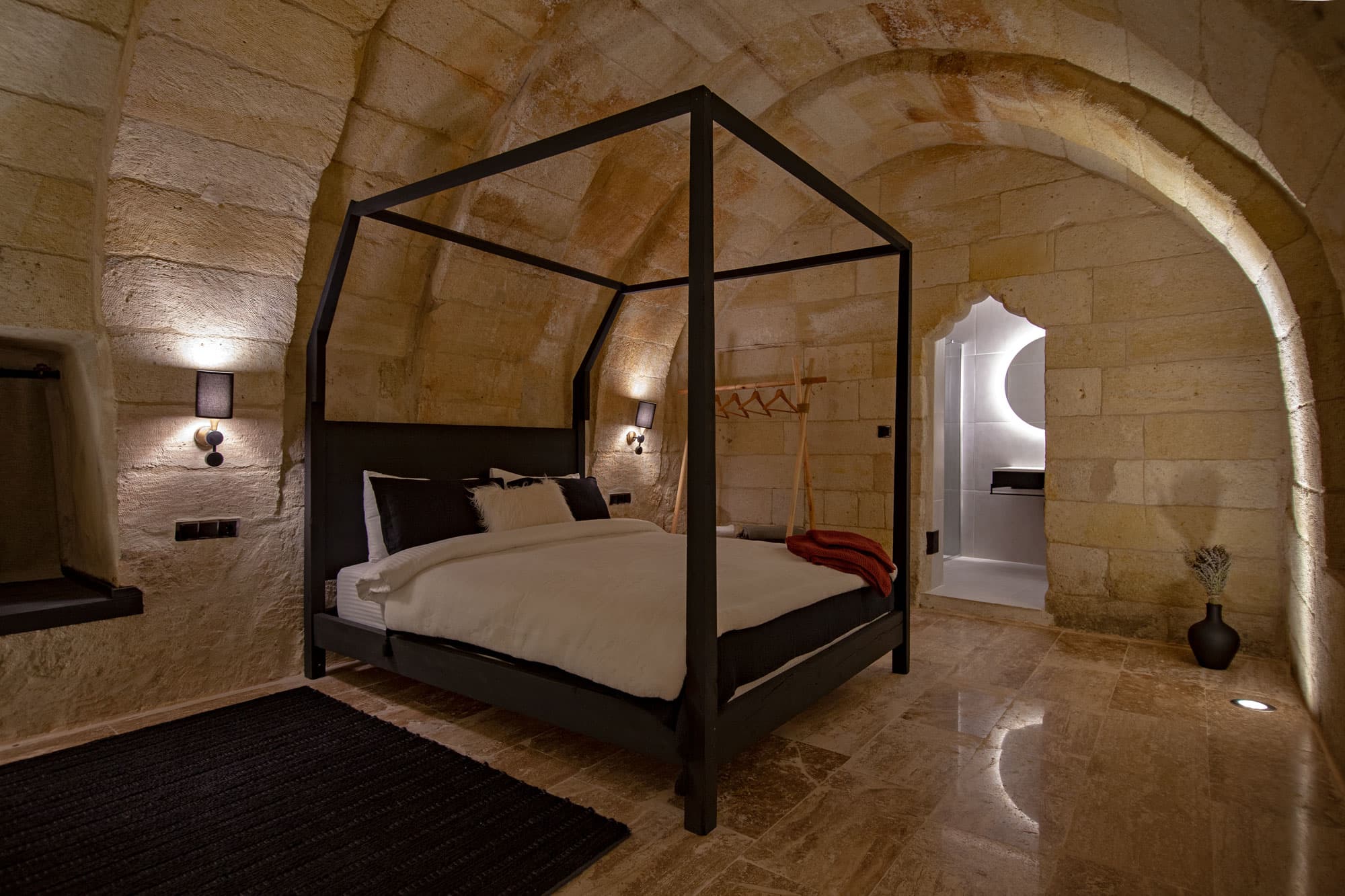 White Stone Room with Bathtub